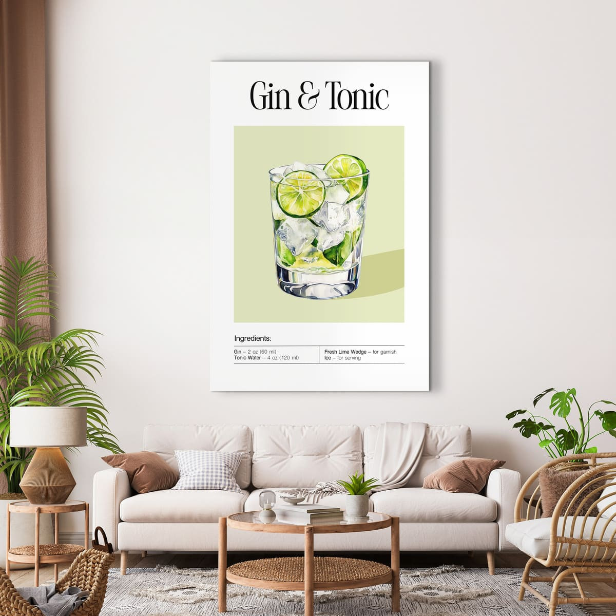 Tableau Mural Gin & Tonic COCKTAIL tableau en verre synthétique, CEANOTHE