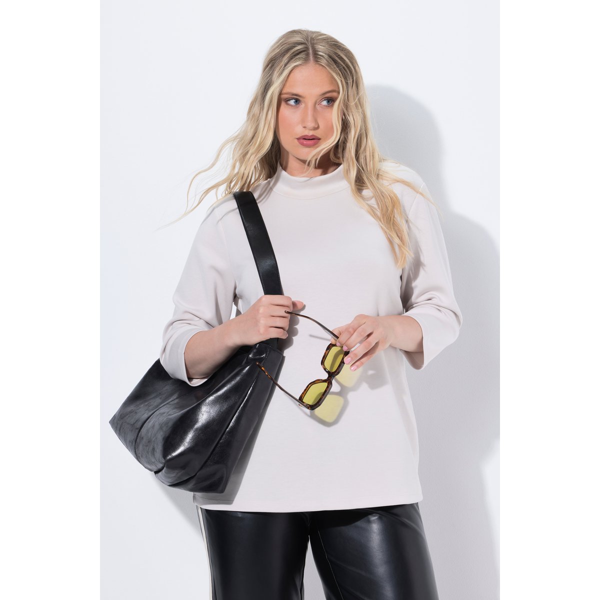 Sweat-shirt à col montant et manches 3/4 granit doux, ULLA POPKEN