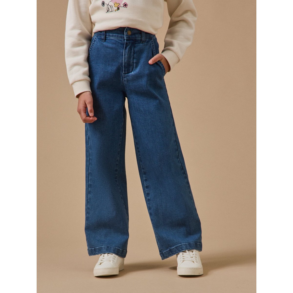 Pantalon large en denim denim bleu, CYRILLUS