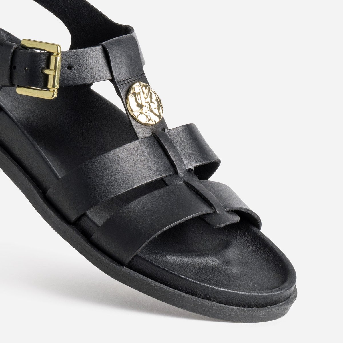 Sandale Plate en cuir SAKINA noir, ERAM