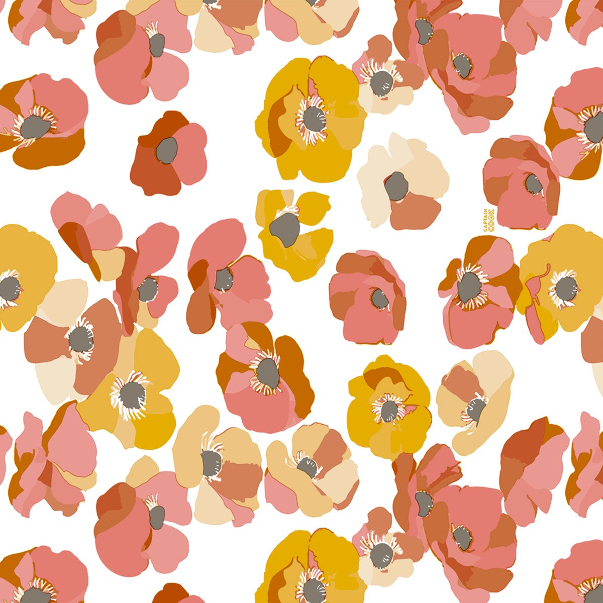 Nappe de table rectangulaire Fleurs de coquelicots rouge, ocre, blanc, gris, ART FOR THE HOME