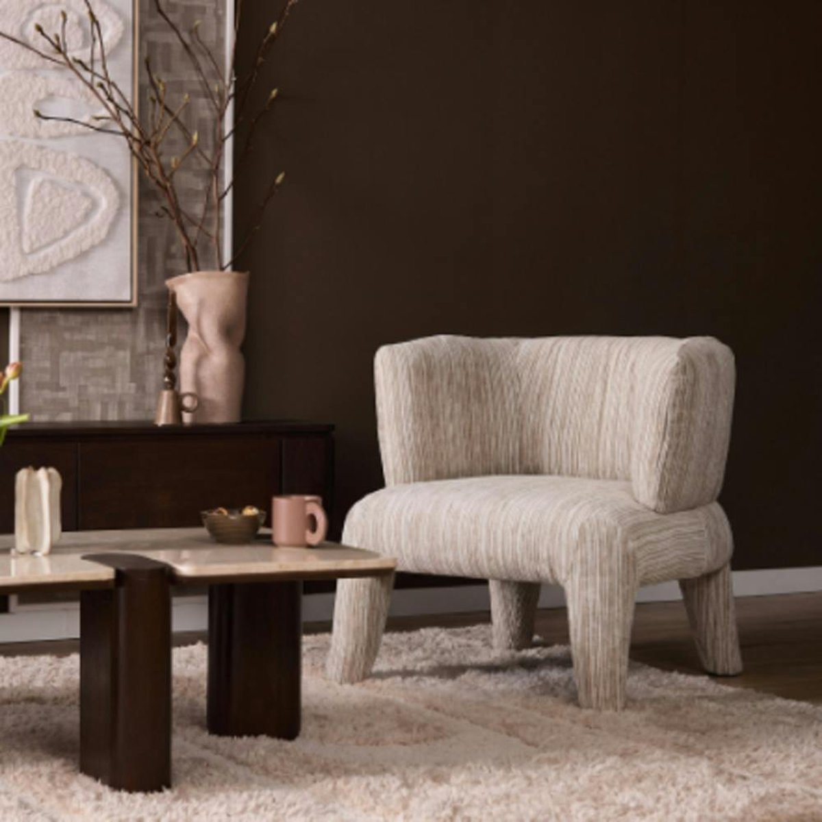 Fauteuil de salon design à rayures CORTINA marron, PIER IMPORT
