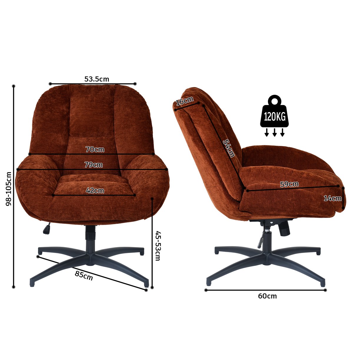 Chaise de bureau pivotante avec dossier inclinable en chenille, LITHOPSFIX CHENILLEO rouge, MEUBLES COSY
