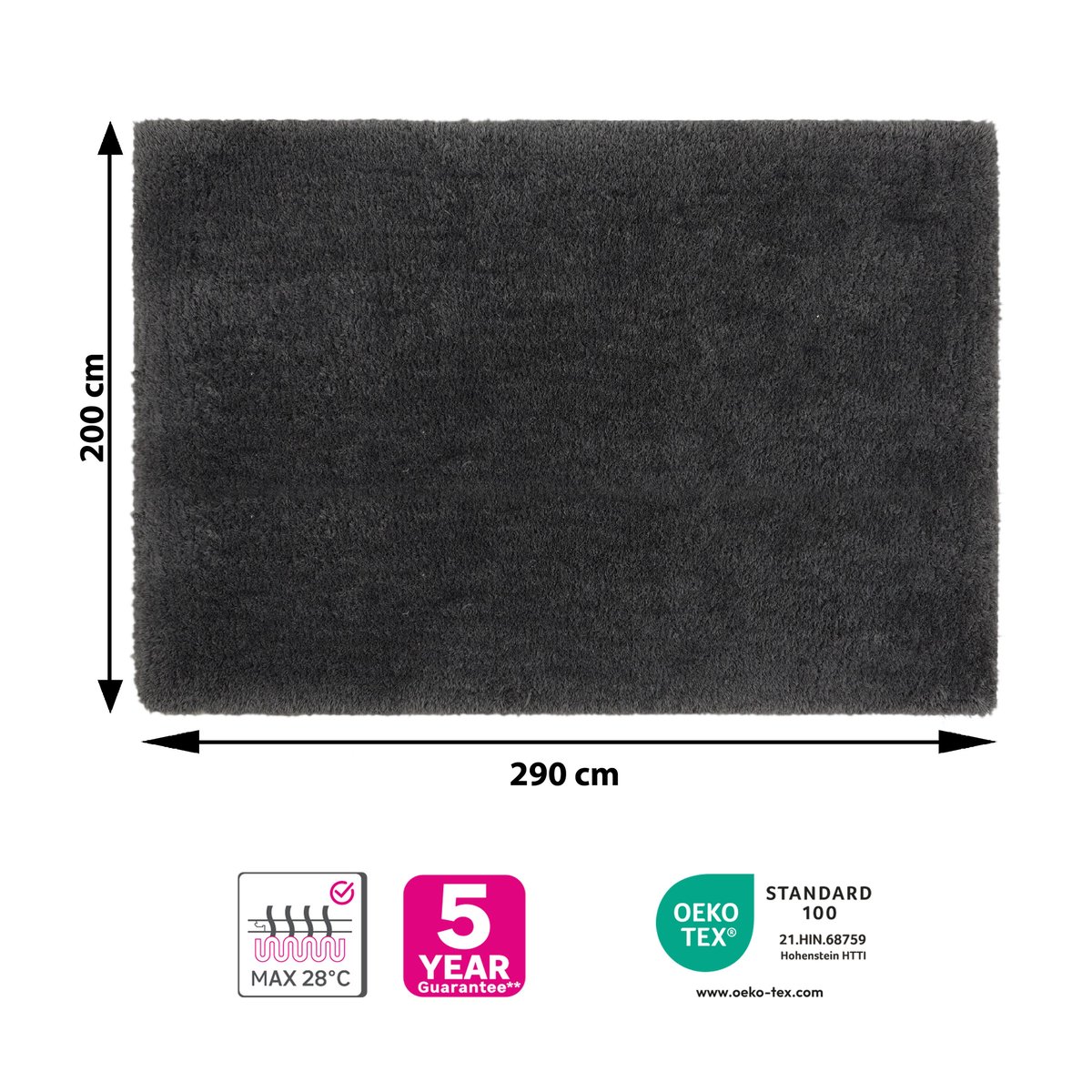 Tapis de salon rectangulaire, TALKA gris foncé, INSPIRE