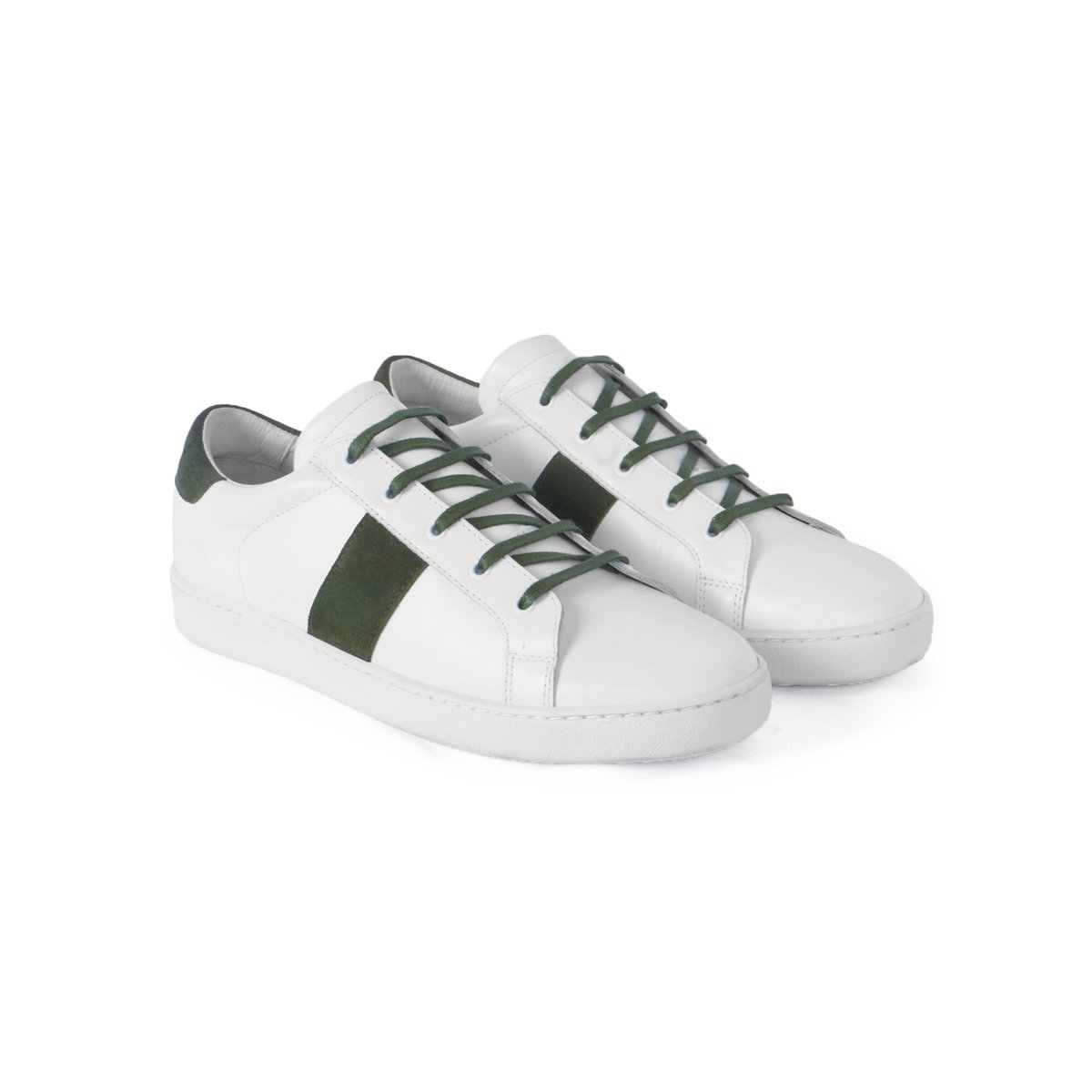 Tennis lacet Arthur cuir blanc/kaki, JULES & JENN