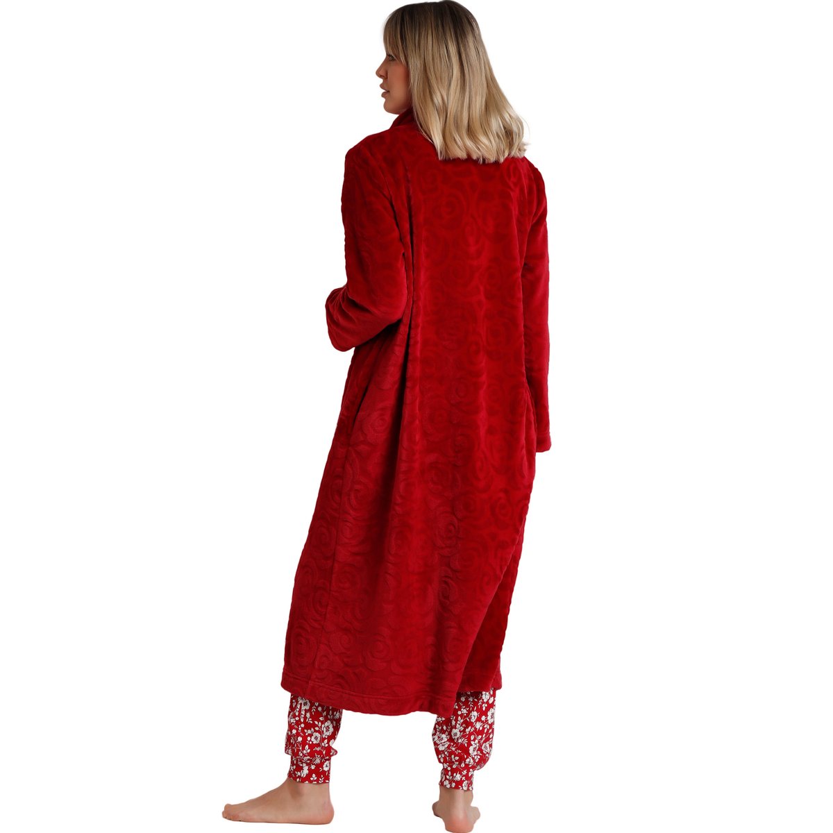 Veste longue d'intérieur Rosas Jacquard rouge, ADMAS
