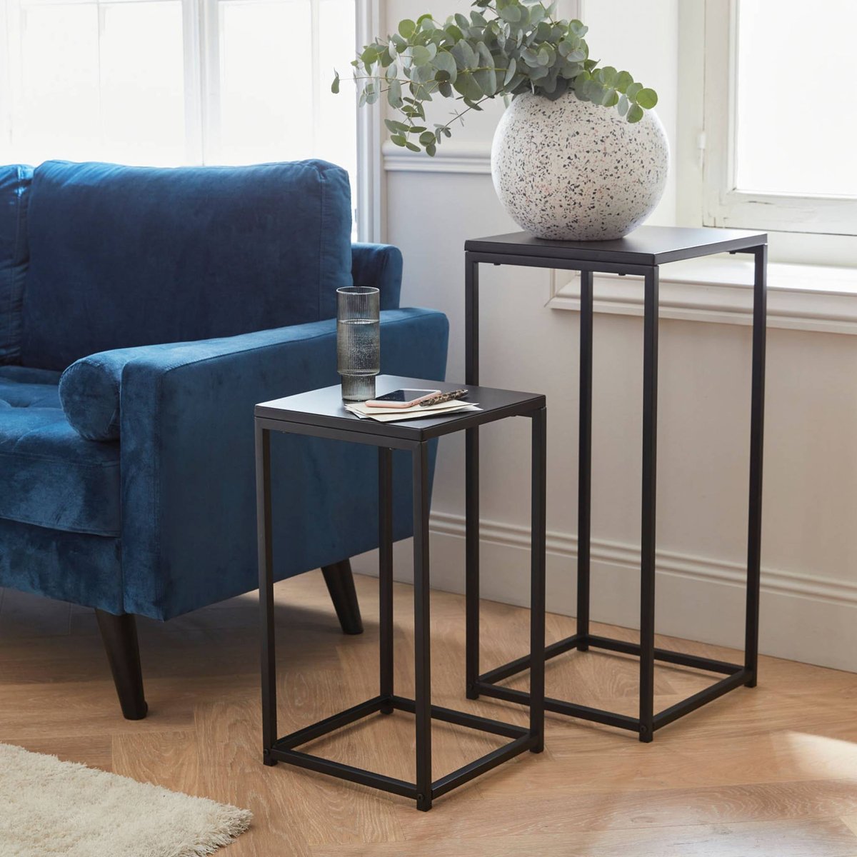 Table d'appoint gigogne/ bout de canapé, sellette (lot de 2) INDUSTRIELLE noir, SWEEEK