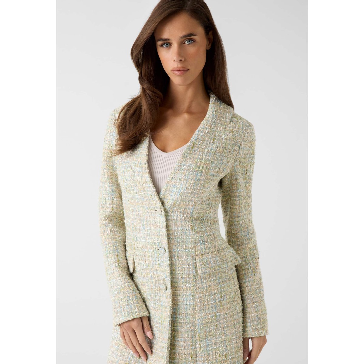Manteau Long En Tweed vert clair, GUESS