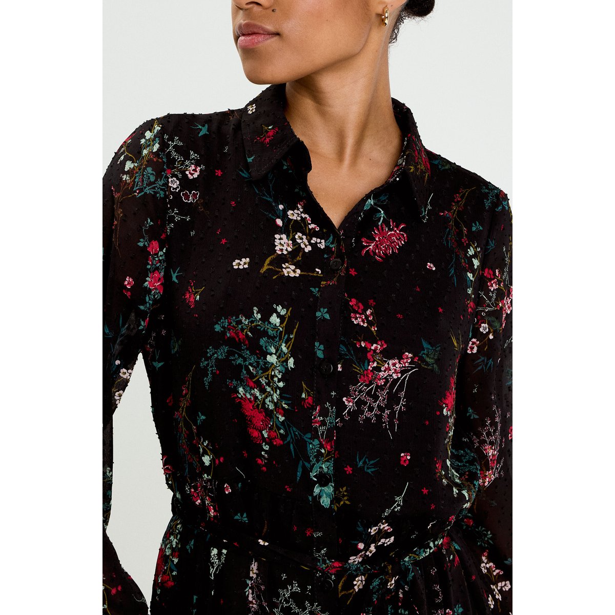 Robe évasée col chemise noir, CACHE CACHE