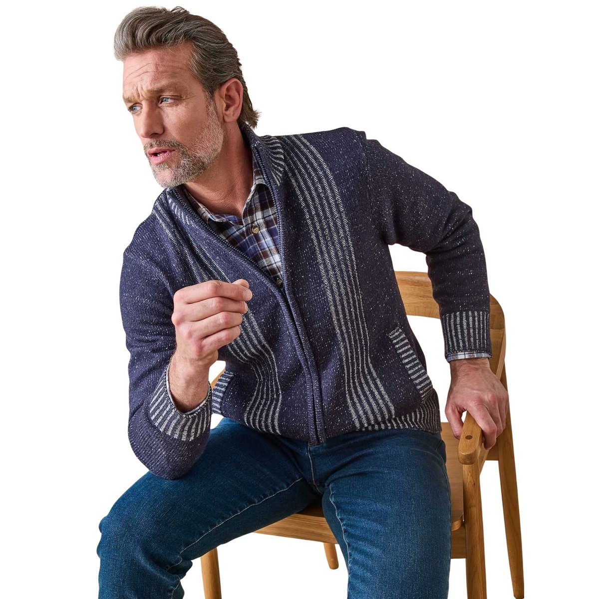 Gilet col montant zippé bleu chiné, DAXON