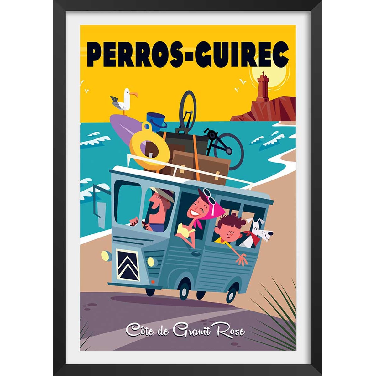 Affiche Perros Guirec affiche + cadre en bois - noir, HEXOA