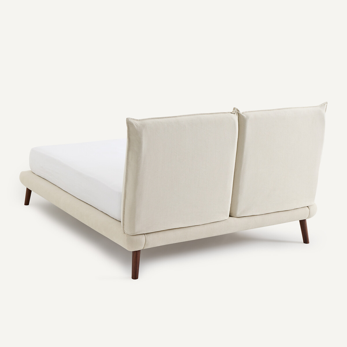 Lit double avec sommier assemblé, en coton et lin, AURORE ficelle, AM.PM X EMMANUEL GALLINA