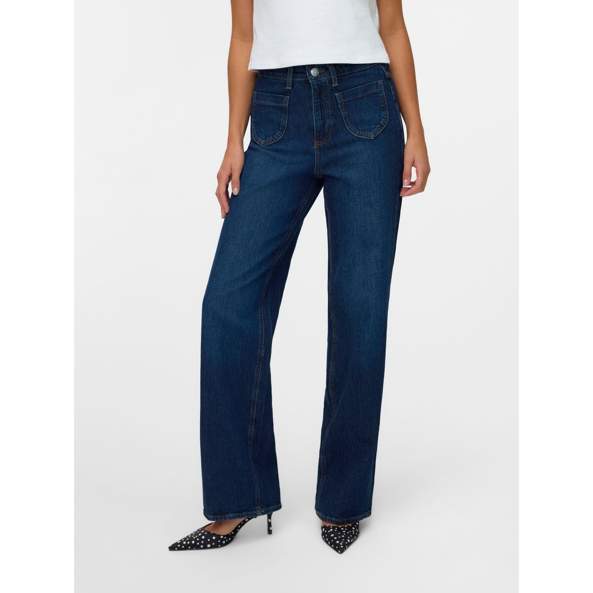 Jean À Coupe Large dark blue denim, VERO MODA