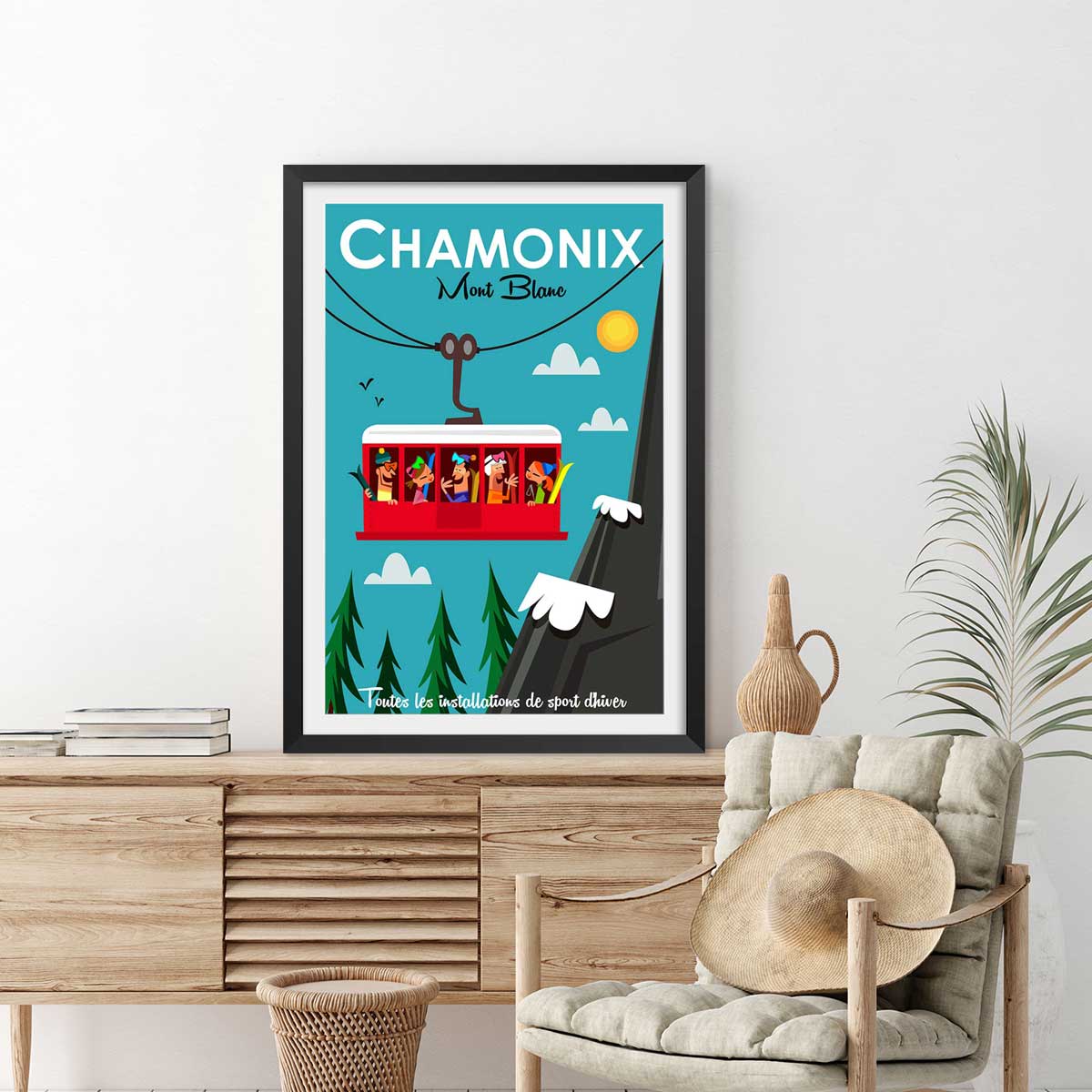 Poster de les grands montets affiche + cadre en bois - noir, HEXOA