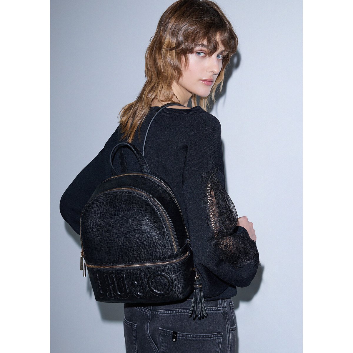 Sac à dos avec charm noir, LIU JO