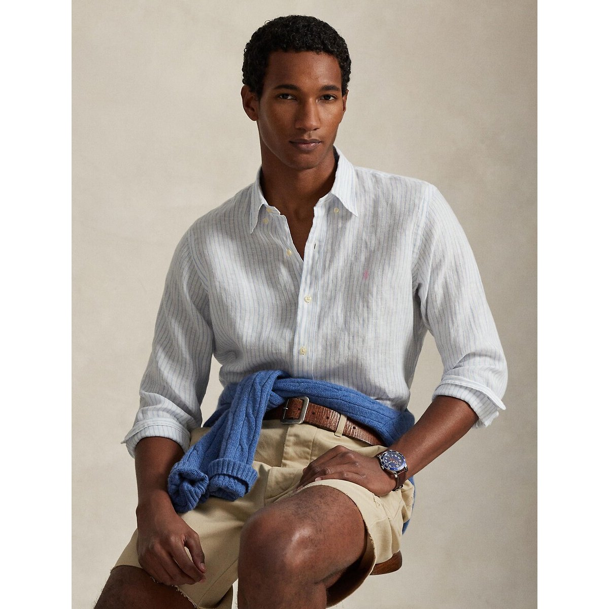 Linen Shirt white/blue, POLO RALPH LAUREN