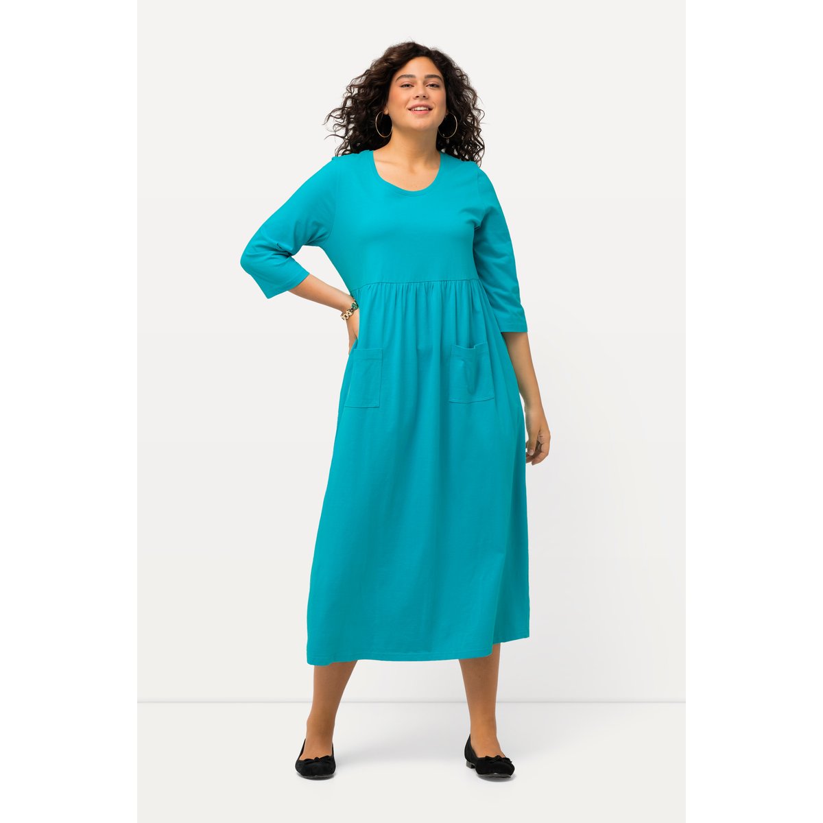Robe en jersey, silhouette en A aqua foncé, ULLA POPKEN
