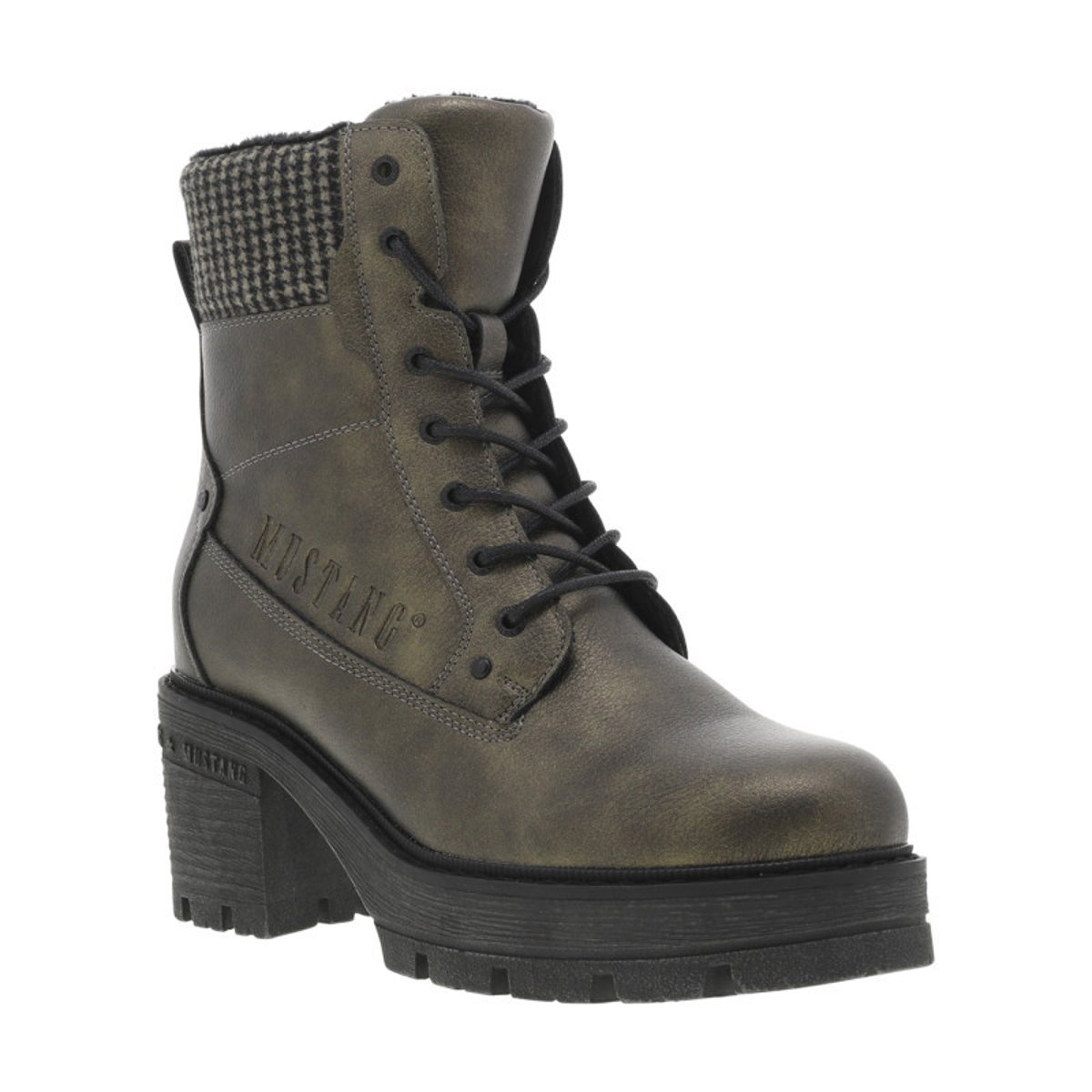 Bottines bronze à talon décroché moyen avec un zip et des lacets ronds bronze, MUSTANG