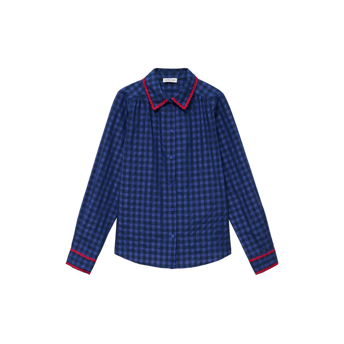 Chemise droite vichy col claudine bleu electrique, CACHE CACHE