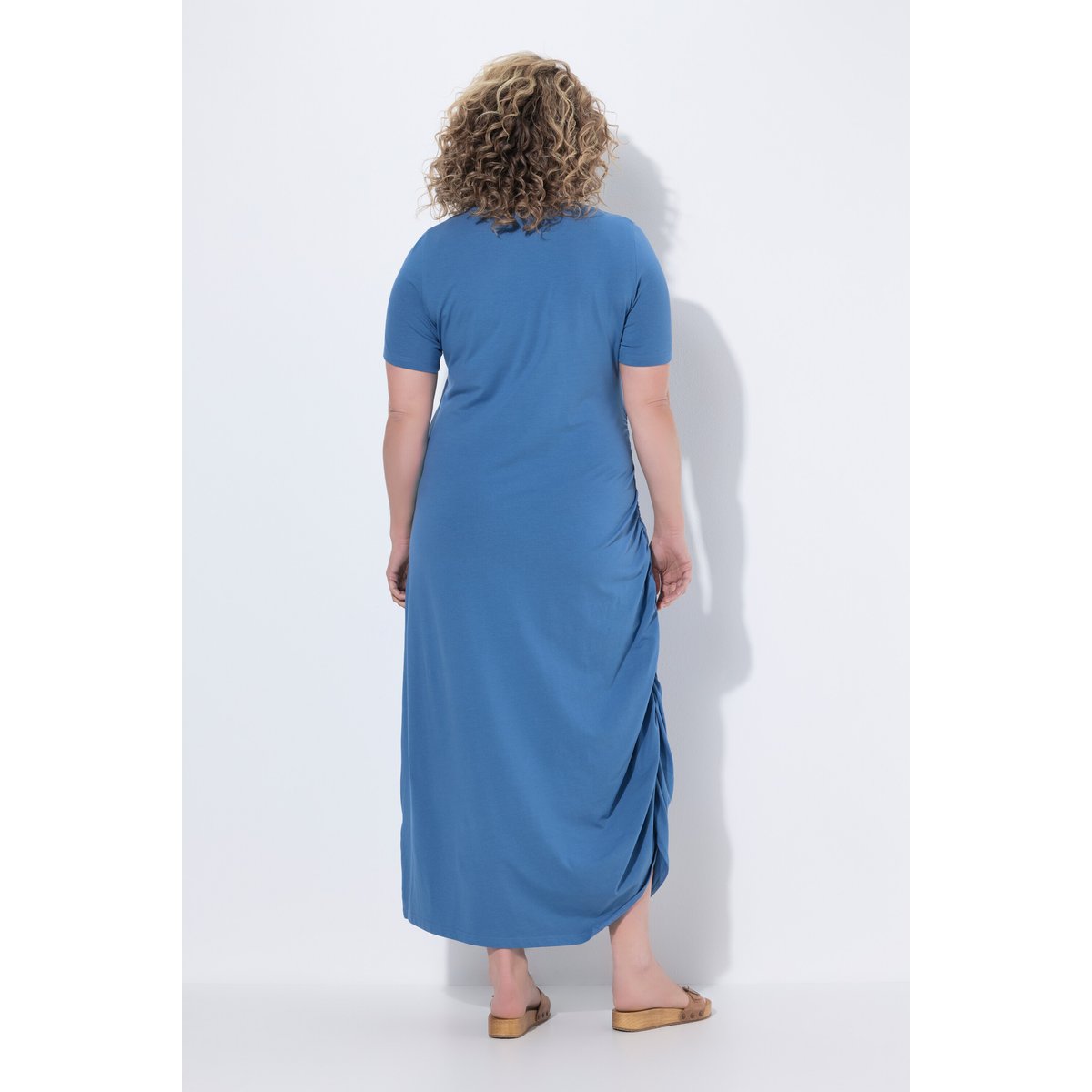 Robe maxi en coton bio, effet drapé bleu jean, ULLA POPKEN