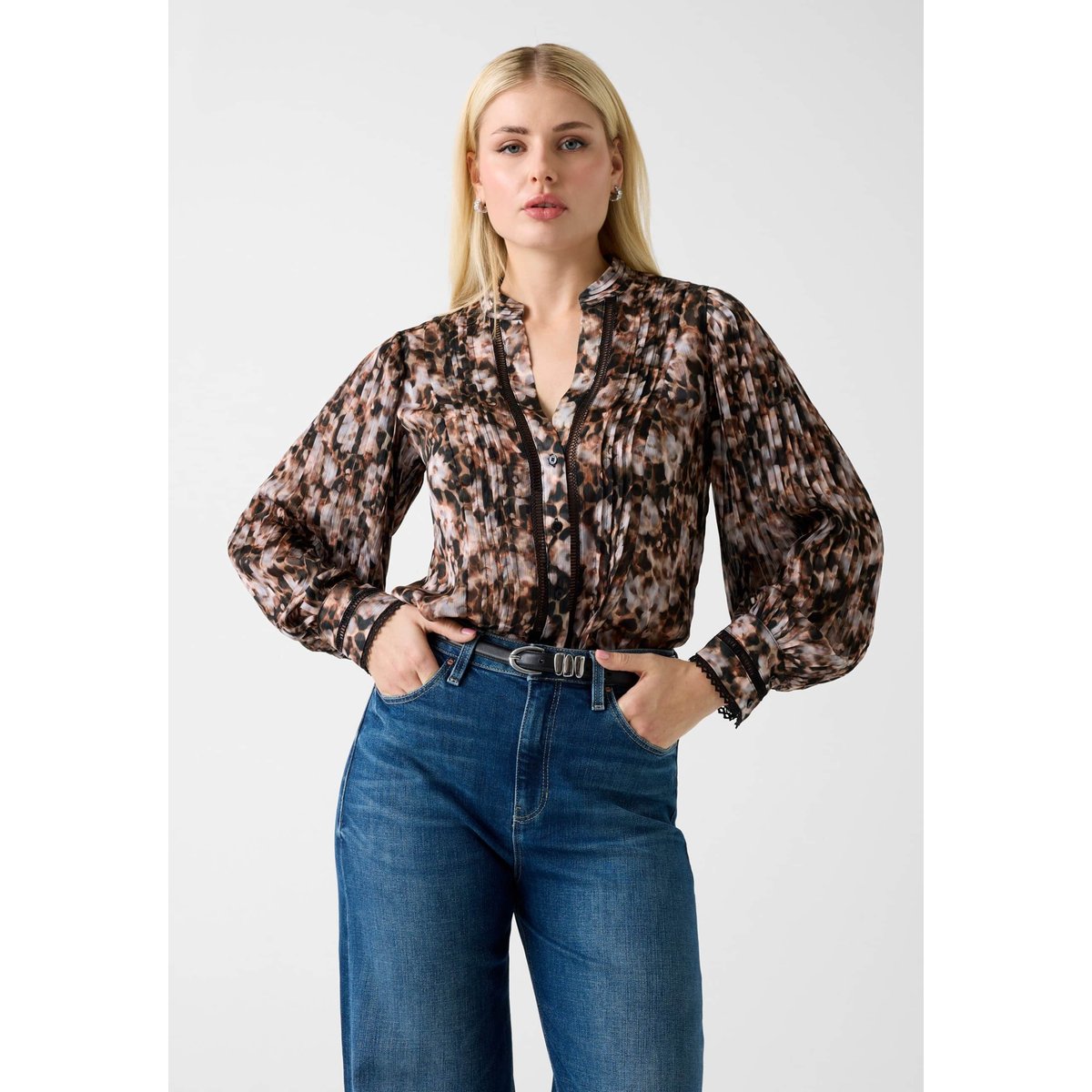 Blouse En Chiffon marron floral, GUESS