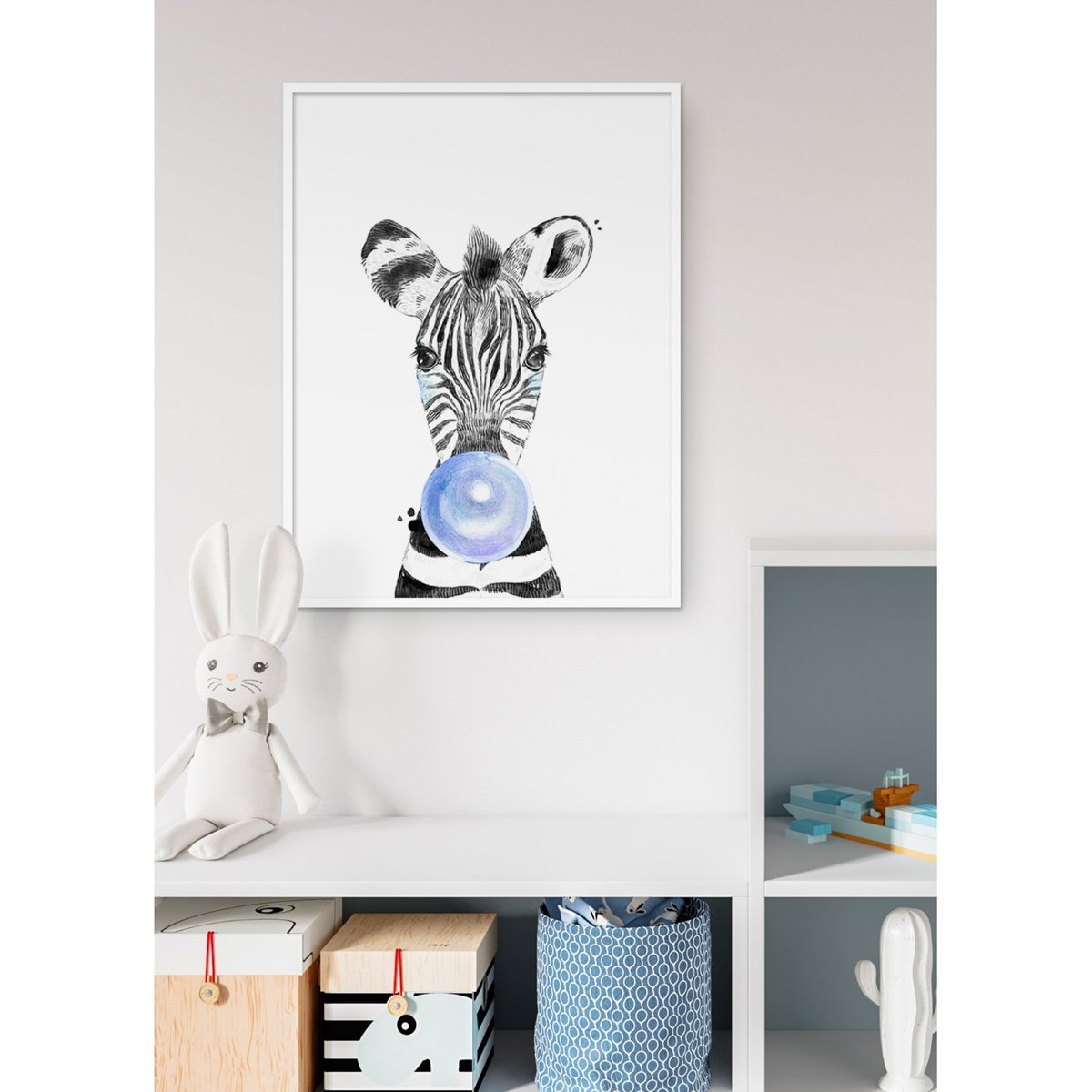 Poster Bulle de Zèbre bleue blanc, L'AFFICHERIE