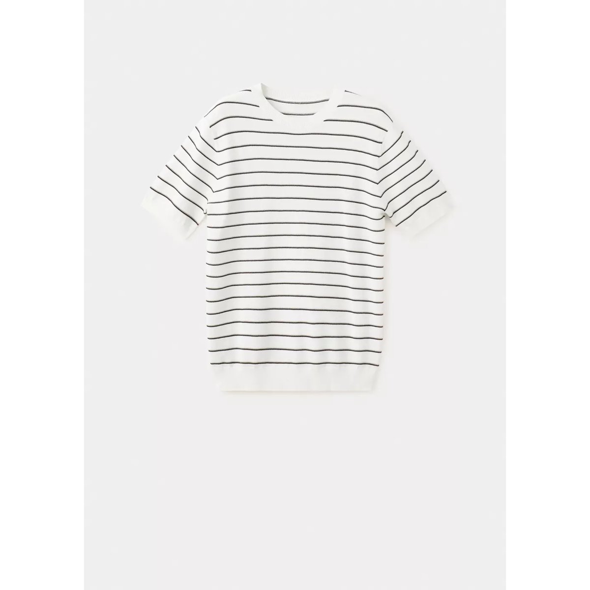 T-shirt 100 % coton en maille à rayures blanc cassé, MANGO MAN