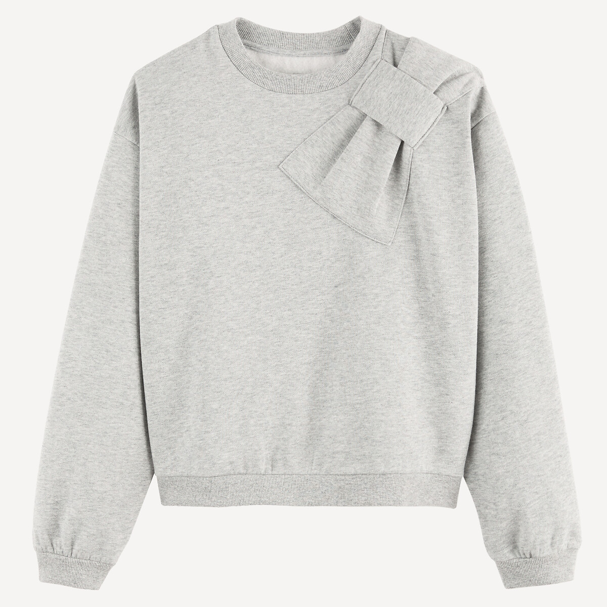 Fleece Sequin Crew Neck Shoulder Bow Detail Sweatshirt grey, LA REDOUTE COLLECTIONS