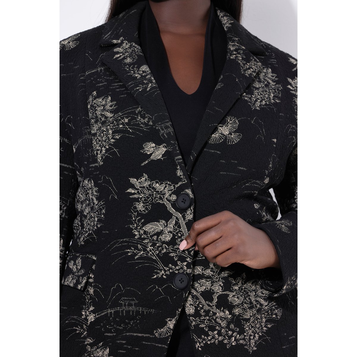Blazer jacquard à manches longues et col noir, ULLA POPKEN