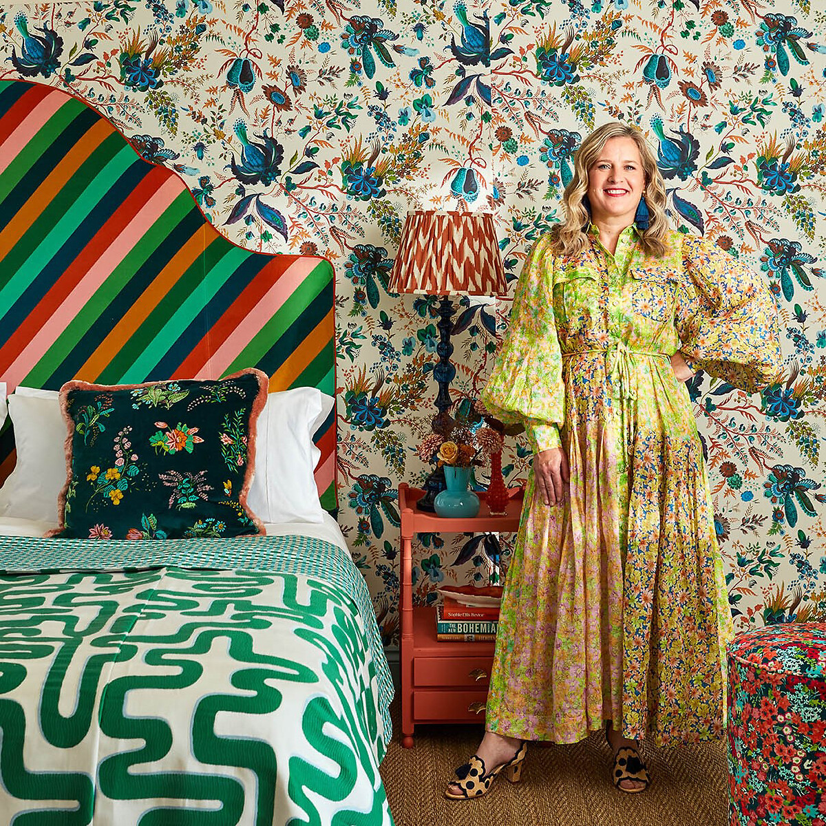 Wonderland Floral Lapis Emerald Carnelian Wallpaper cream, HARLEQUIN X SOPHIE ROBINSON