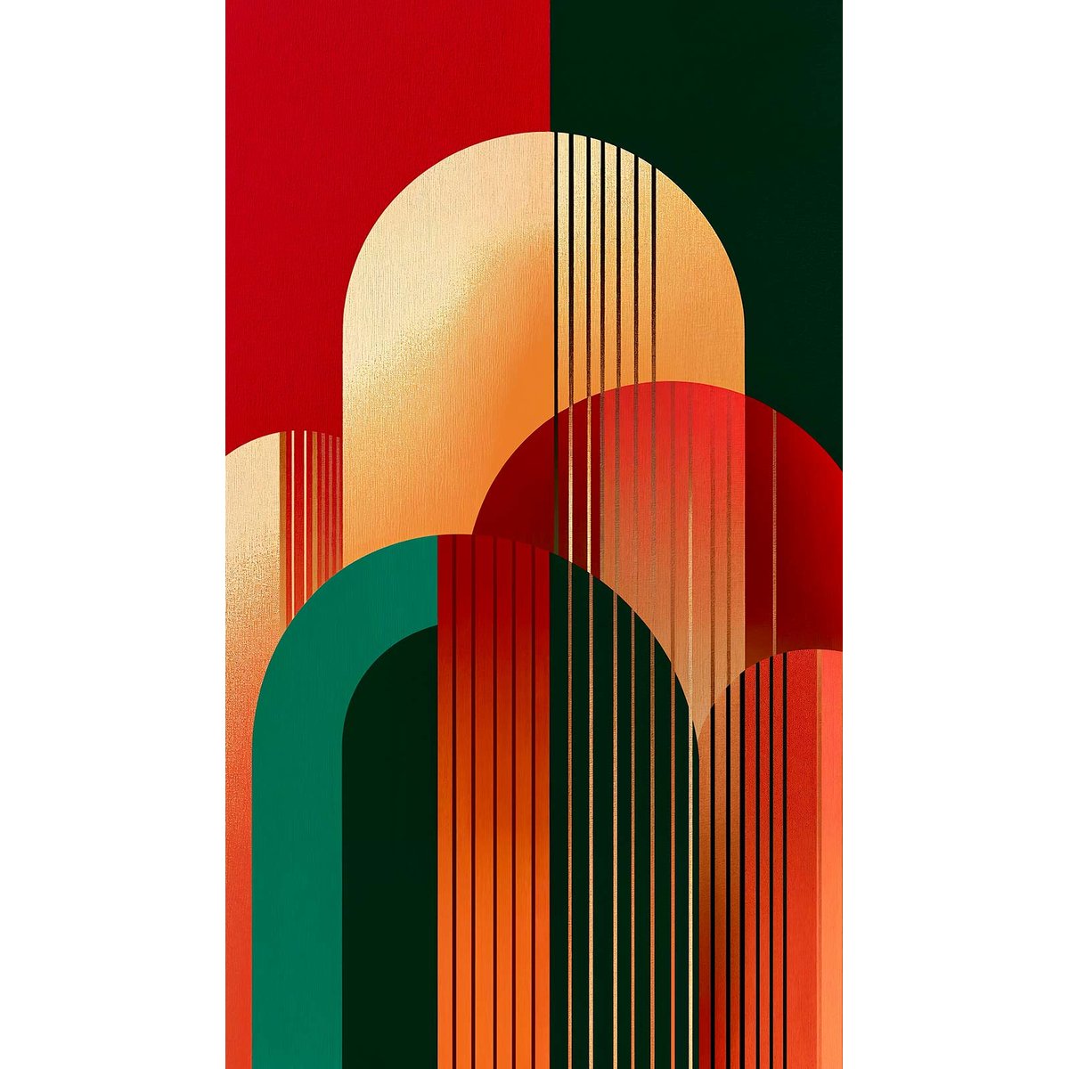 Papier peint arches graphiques rouge et vert style art déco multicolore, HEXOA