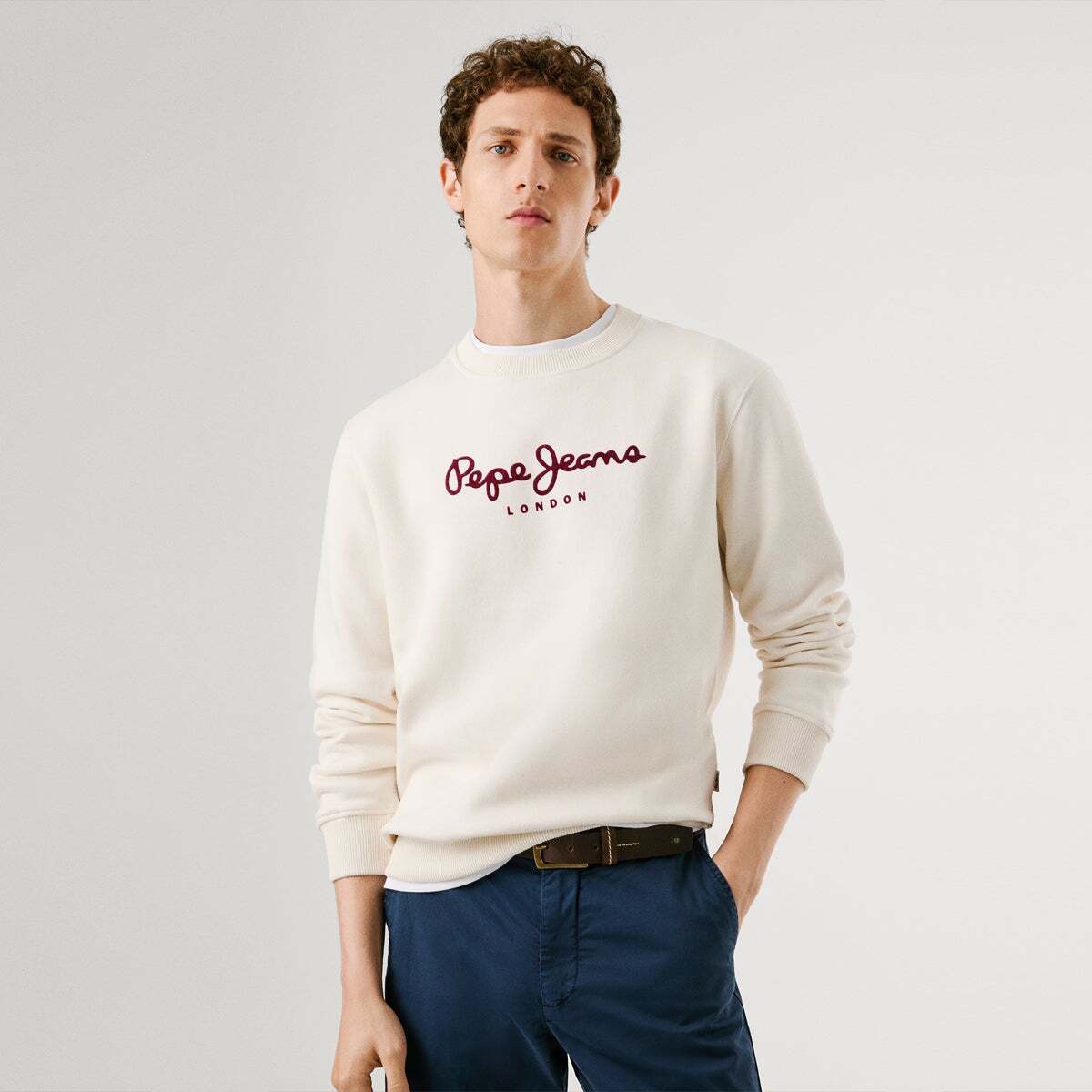 Sweat-Shirt À Col Rond Avec Logo blanc ivoire, PEPE JEANS
