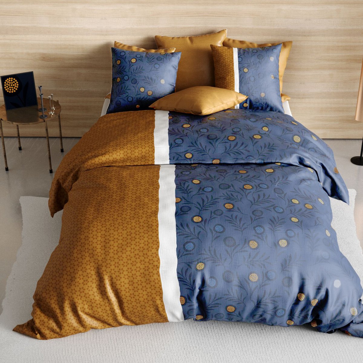 Parure housse de couette en coton imprimée, Bel'Or jaune, ATELIER DU COTON