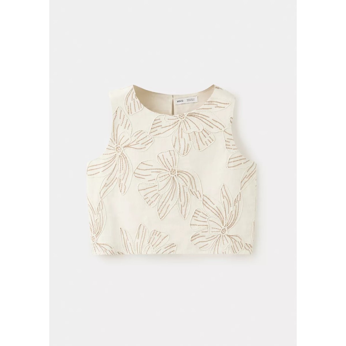 Blouse en coton fleurs brodées beige, MANGO KIDS