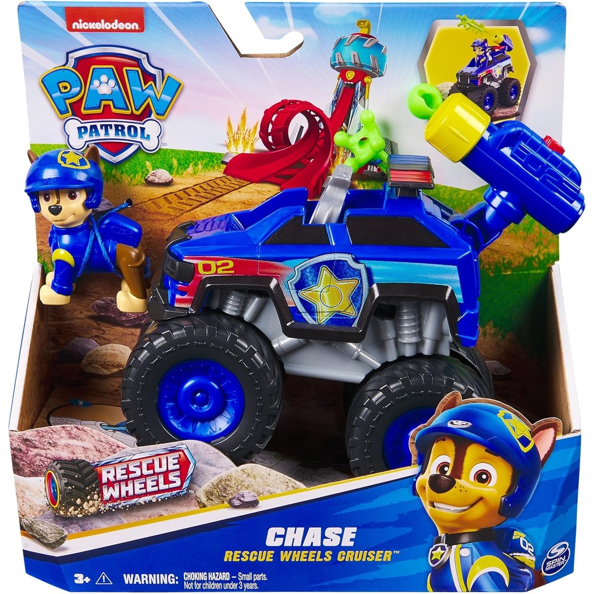 Paw Patrol - Pat Patrouille - Véhicule + figurine Chase Rescue Wheels bleu, SPIN MASTER