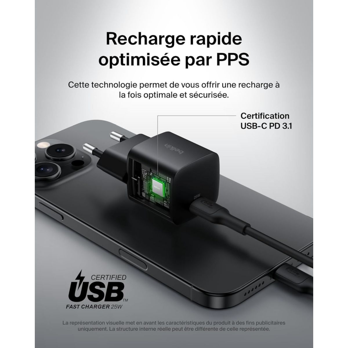 Chargeur 25W USB-C Noir couleur unique, BELKIN