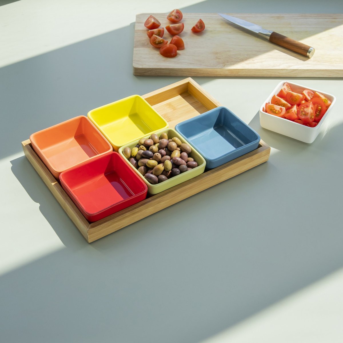 Bols apéritif design porcelaine plateau multicolore, REMEMBER