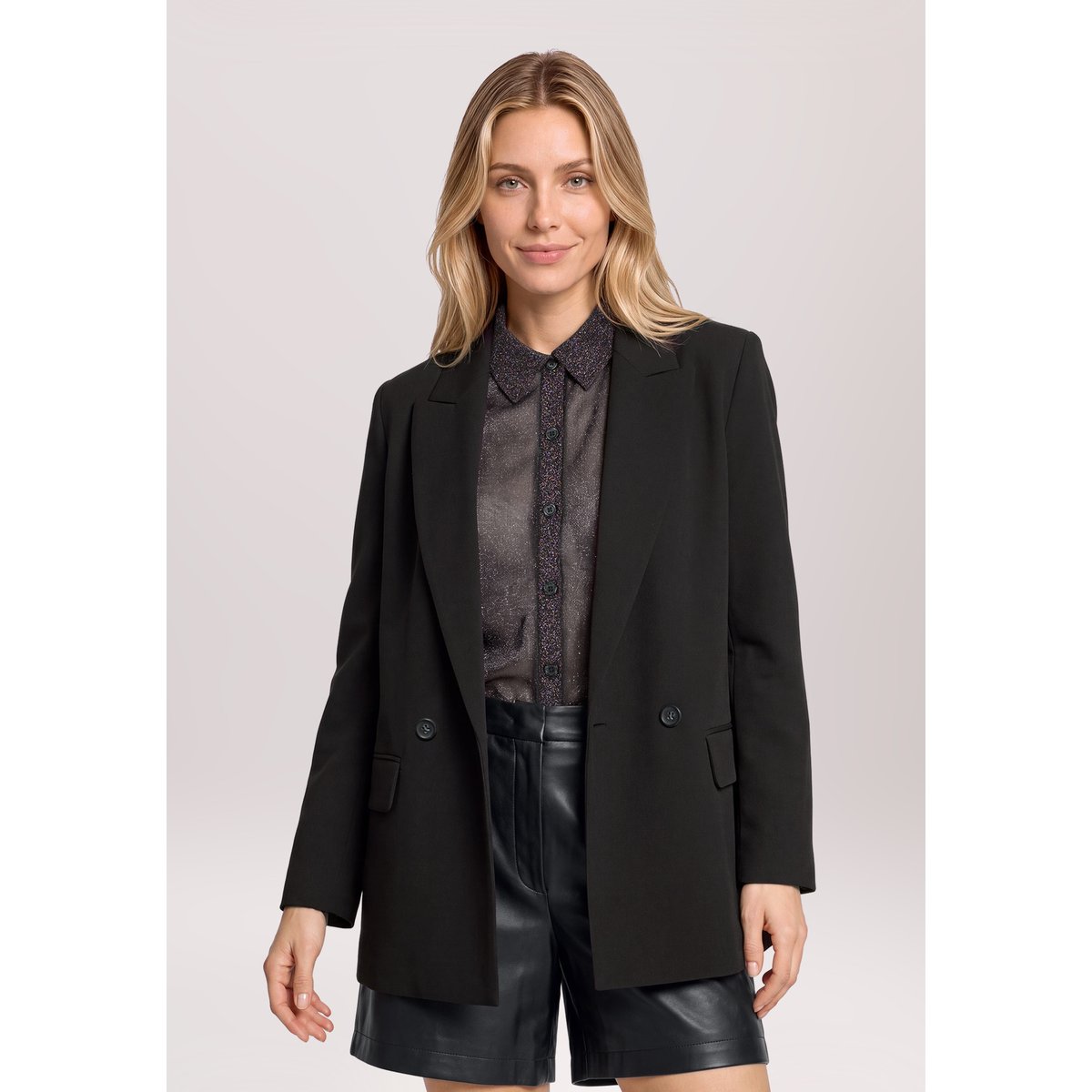 Blazer long à col à revers noir, BETTY & CO