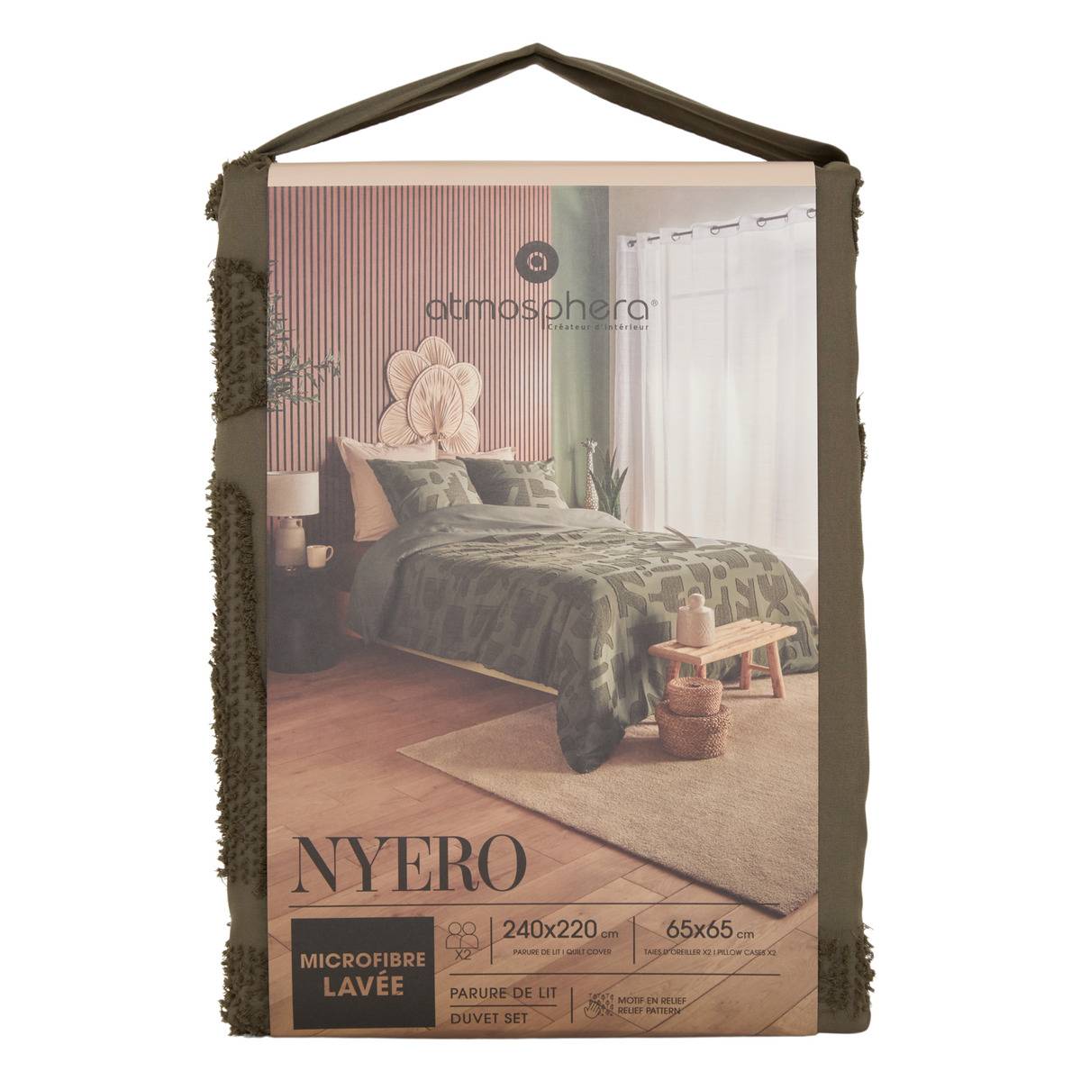 Parure de lit double AMY vert kaki, ATMOSPHERA