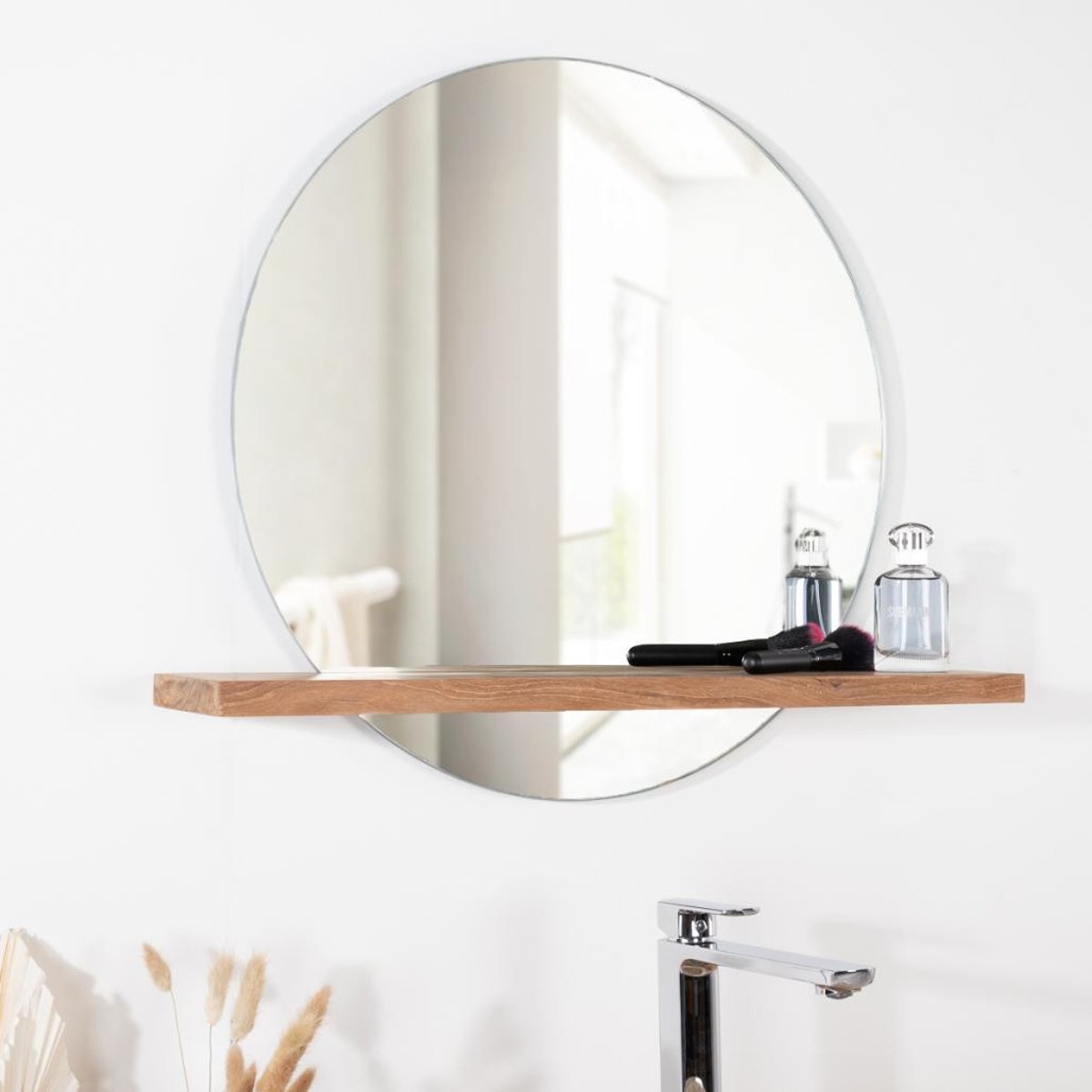 Miroir de en teck massif rond BOLOGNE naturel, WANDA COLLECTION