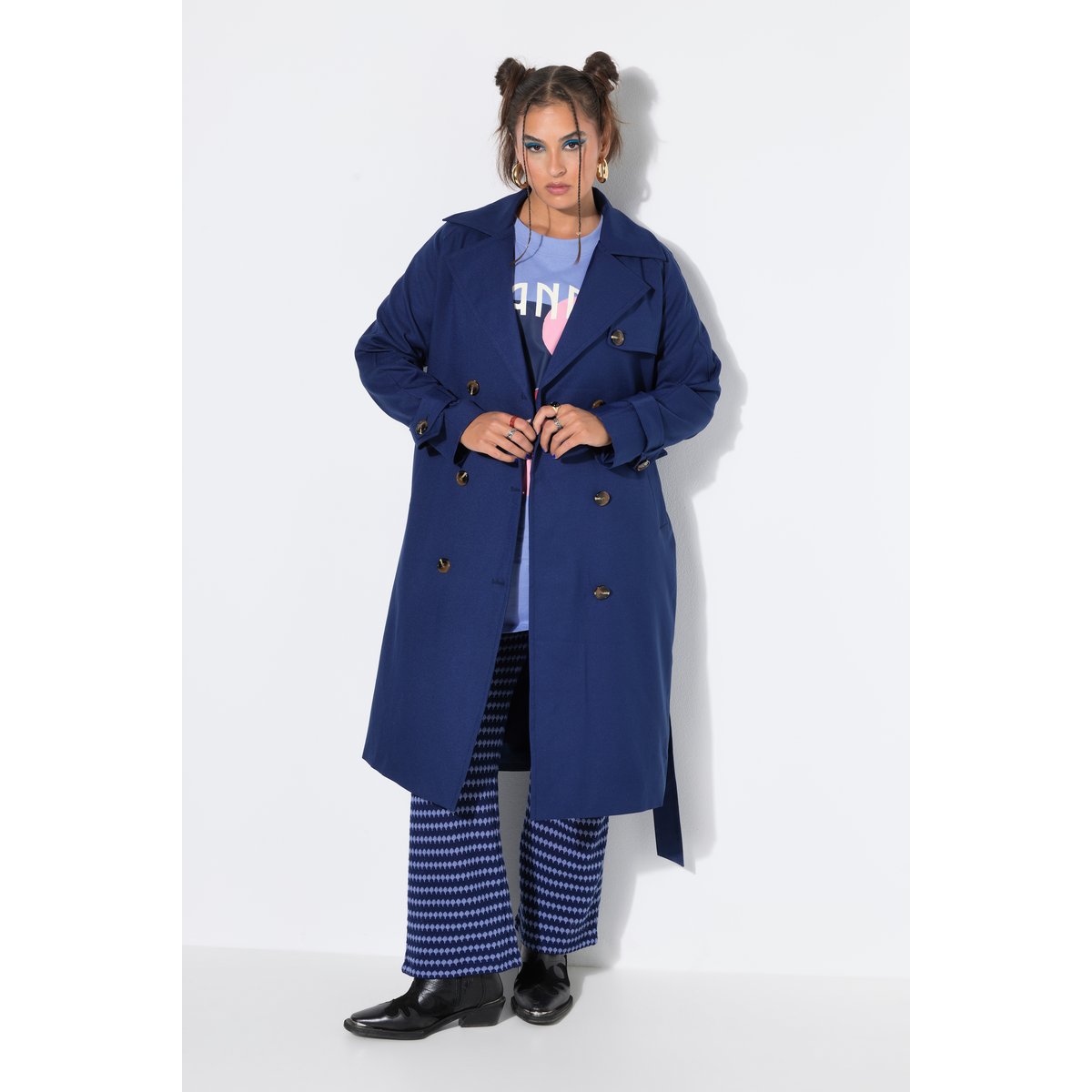 Trench-coat légèrement oversize marine, STUDIO UNTOLD