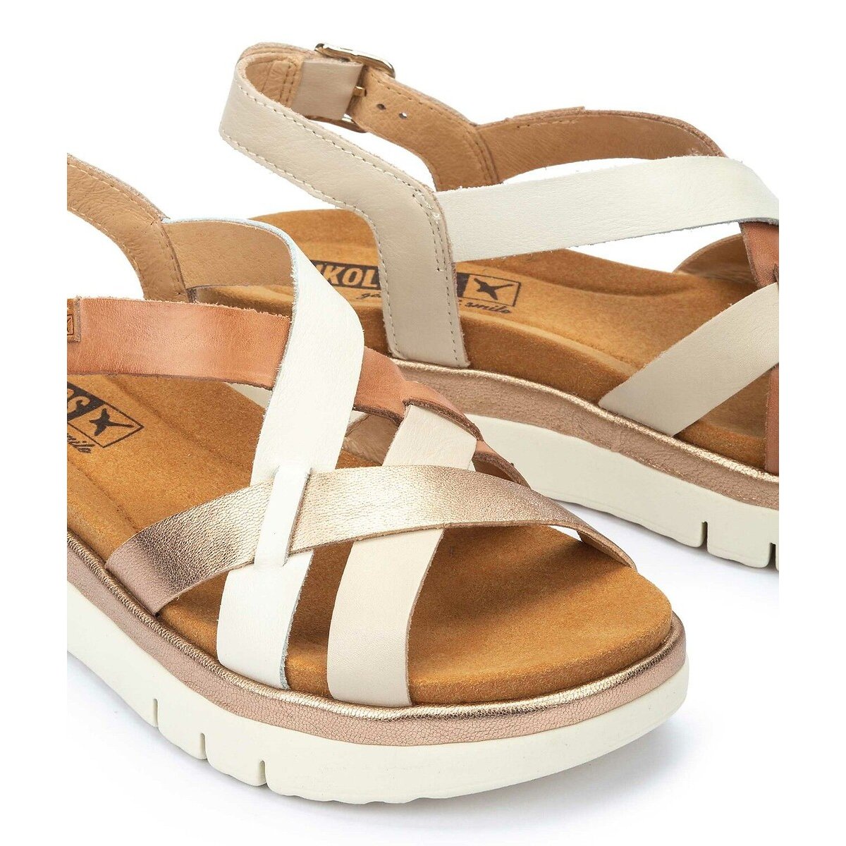 Sandales compensées en cuir, PALMA blanc, PIKOLINOS