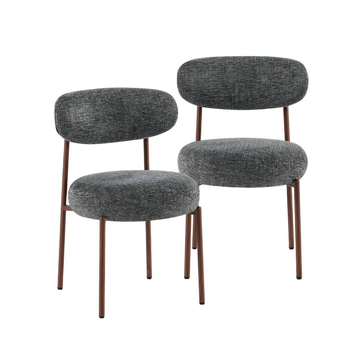 Lot de 2 chaises en tissu et métal JANIS gris, MADE IN MEUBLES