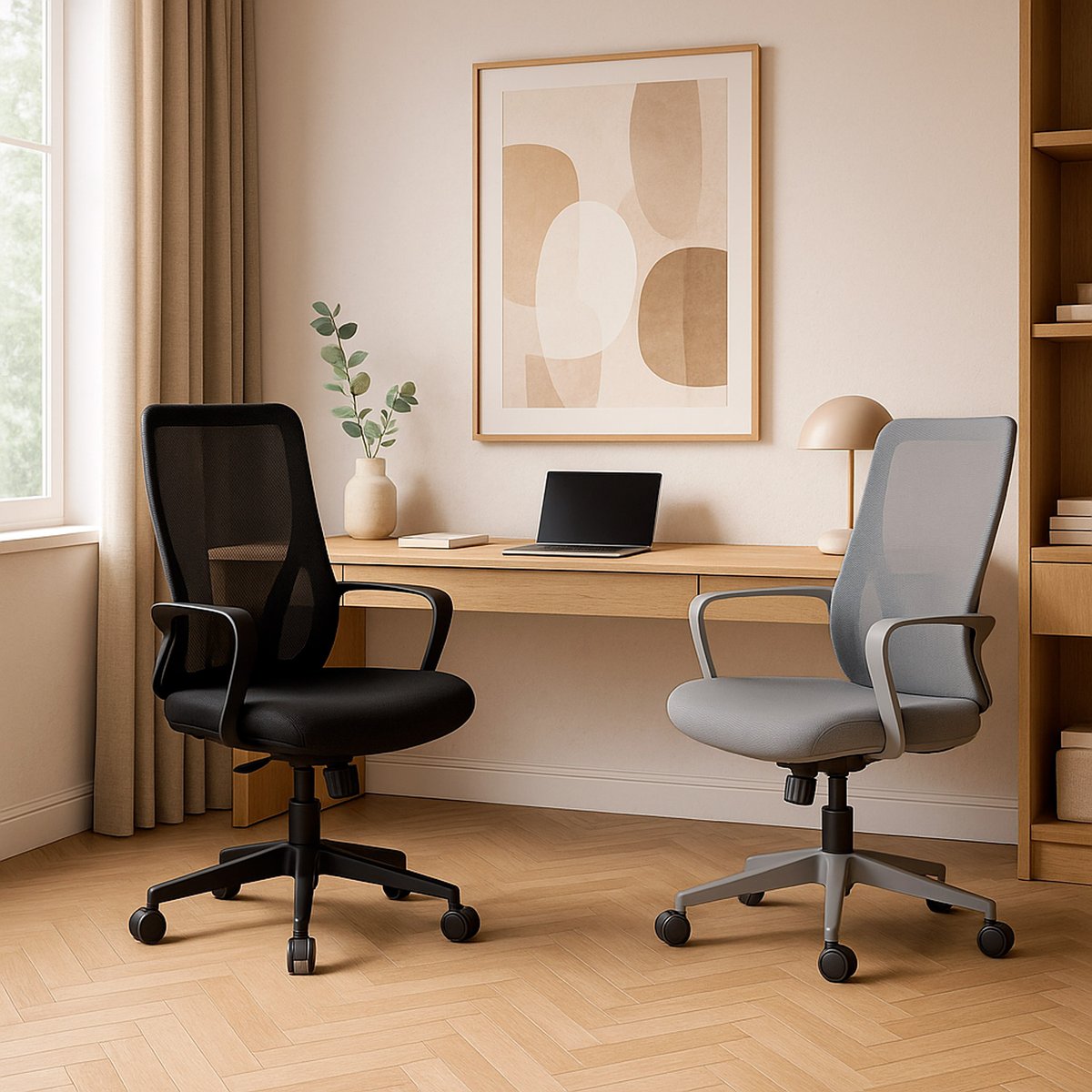 Chaise de bureau à roulettes en tissu et mesh, SELENE gris, HISPANOHOGAR