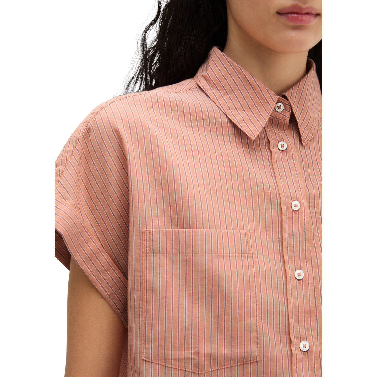 Blouse rayée relaxed en voile de coton orange, MARC O'POLO