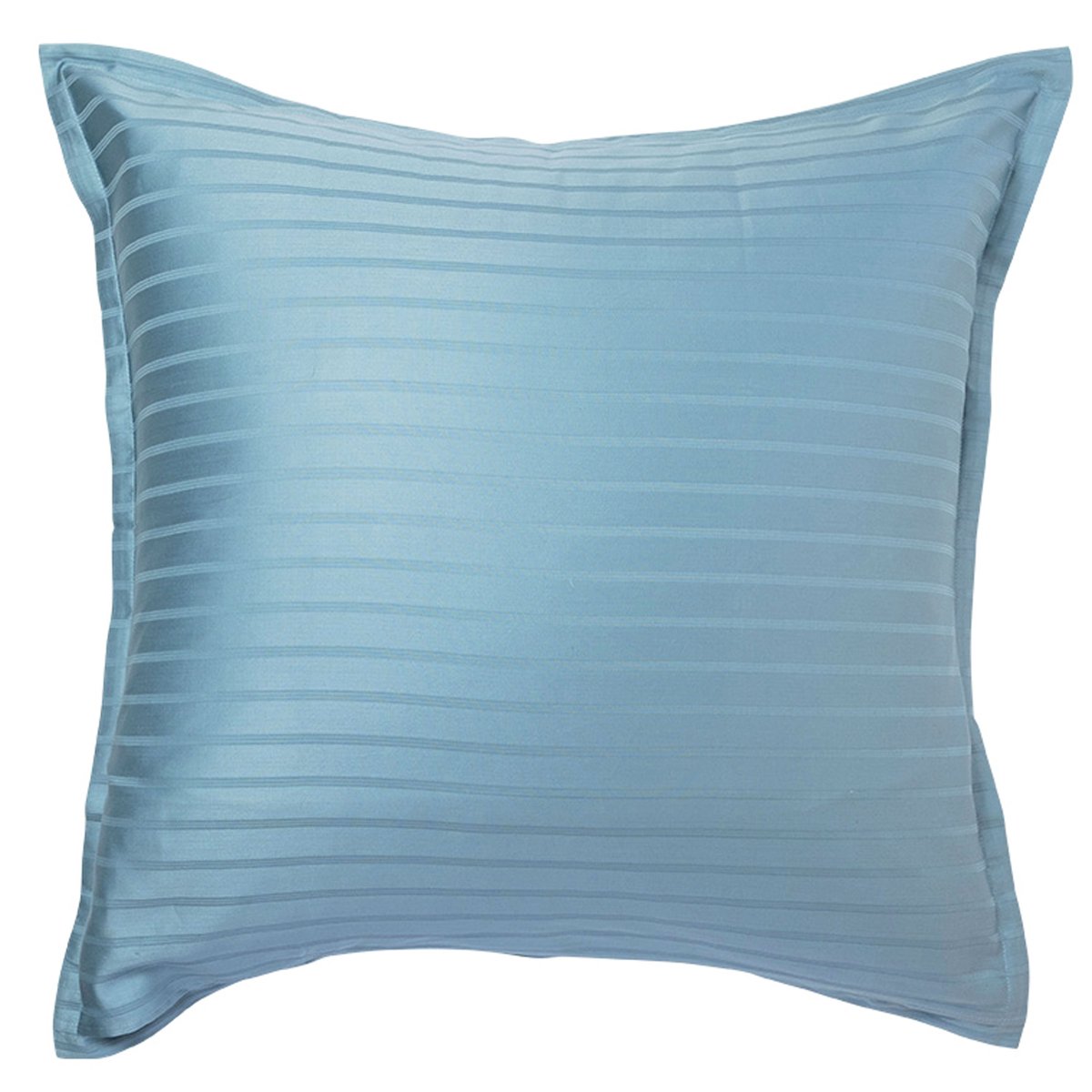 Taie d'oreiller carrée satin de coton jacquard pois et rayures PRESTIGE glacier, CARRE BLANC