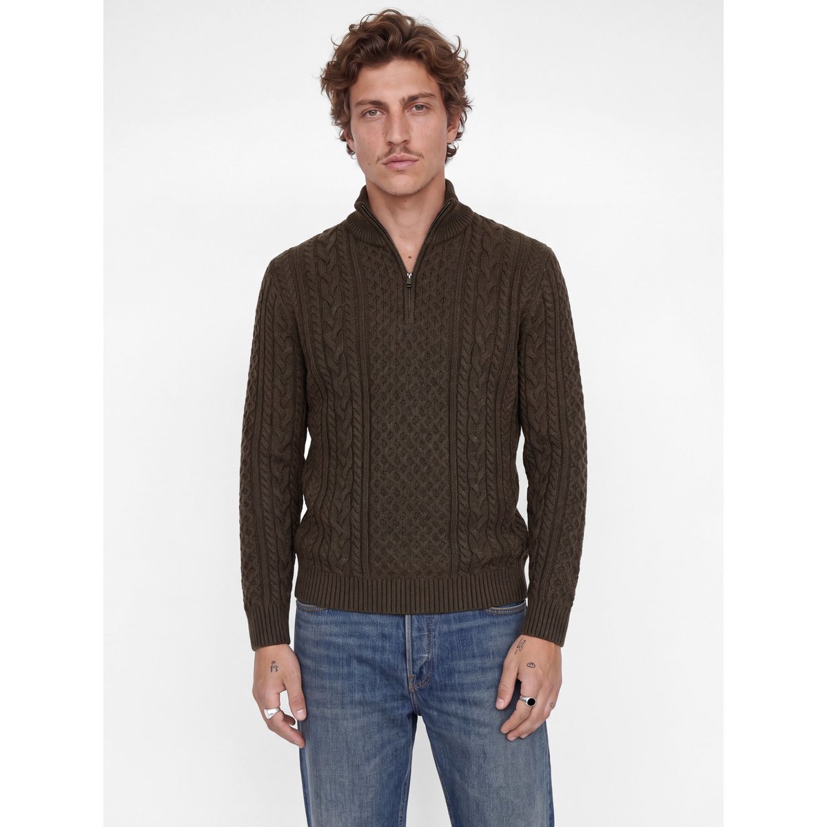 Pull En Maille marron - ganache 1, JACK & JONES