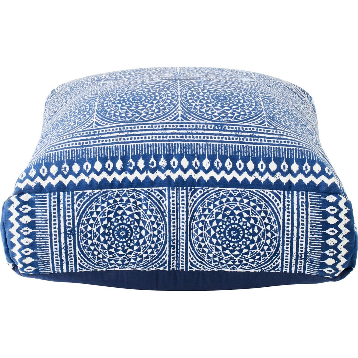 Pouf en coton motif mosaïque bleu et blanc, RECOLLECTION