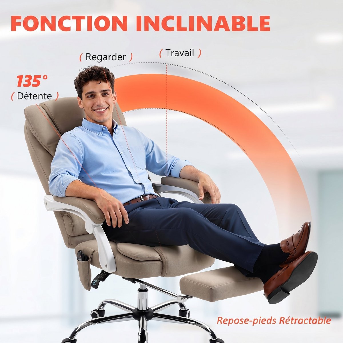 Fauteuil de bureau avec fonction massage Lin beige, HOMCOM