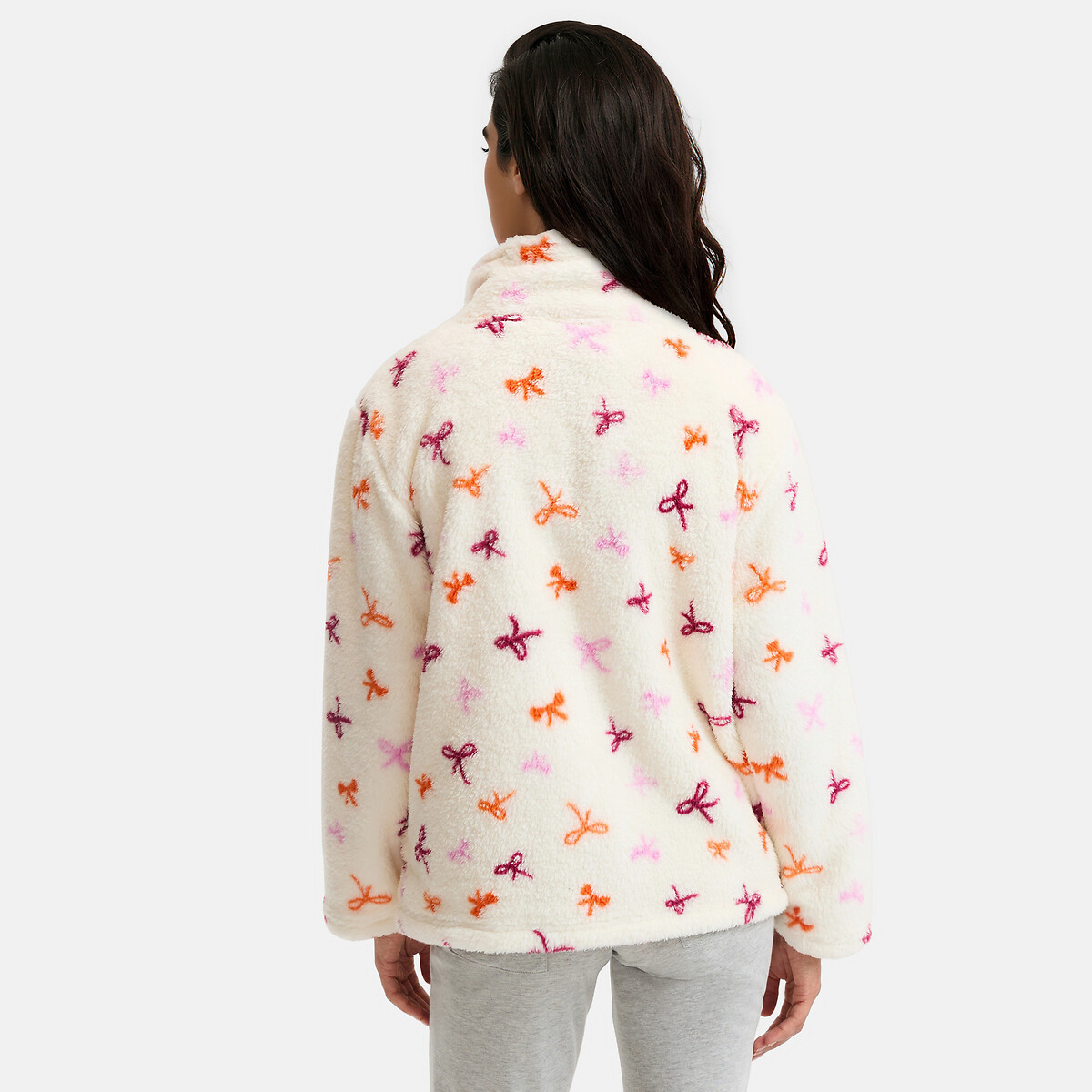 Bow print sherpa lounge jacket printed, SO'HOME
